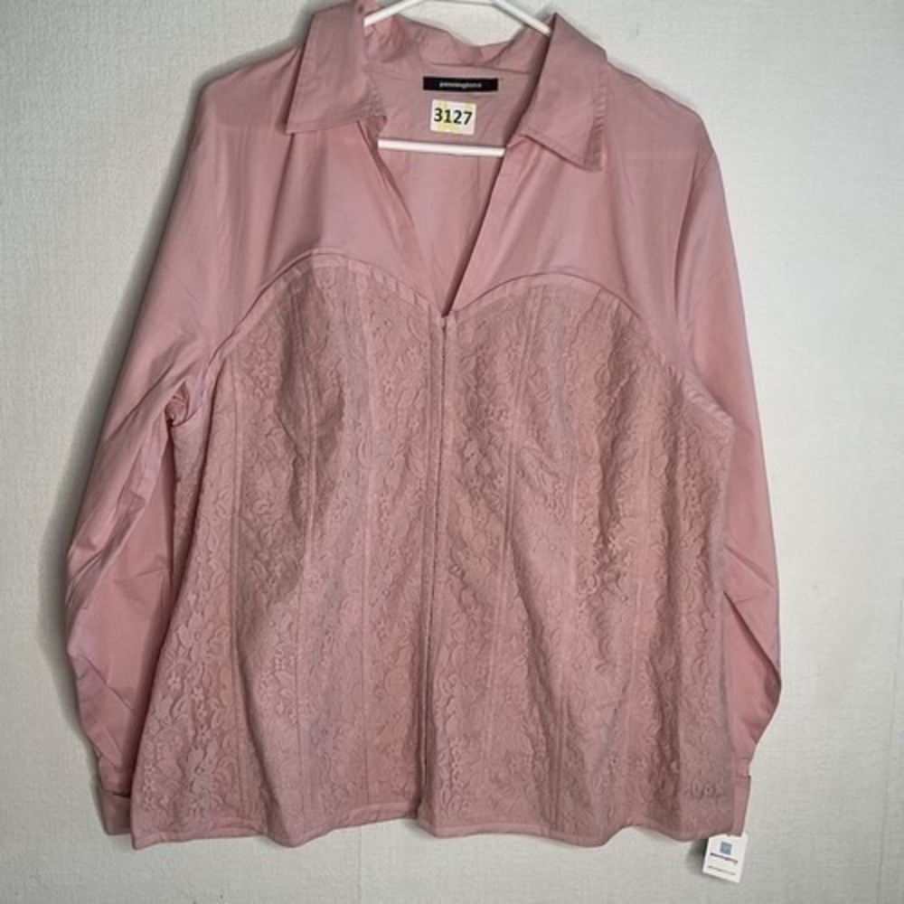NWT Penningtons Dusty Pink Lace Corset Style Button Up Blouse Top Women 18 China